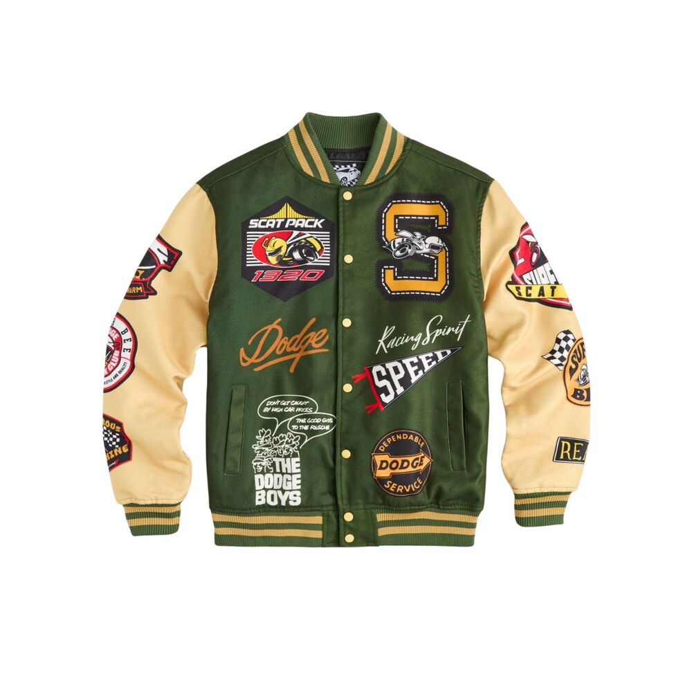 Reason x Dodge Scatpack Varsity Jacket Men Large Green Khaki Letterman Bomber